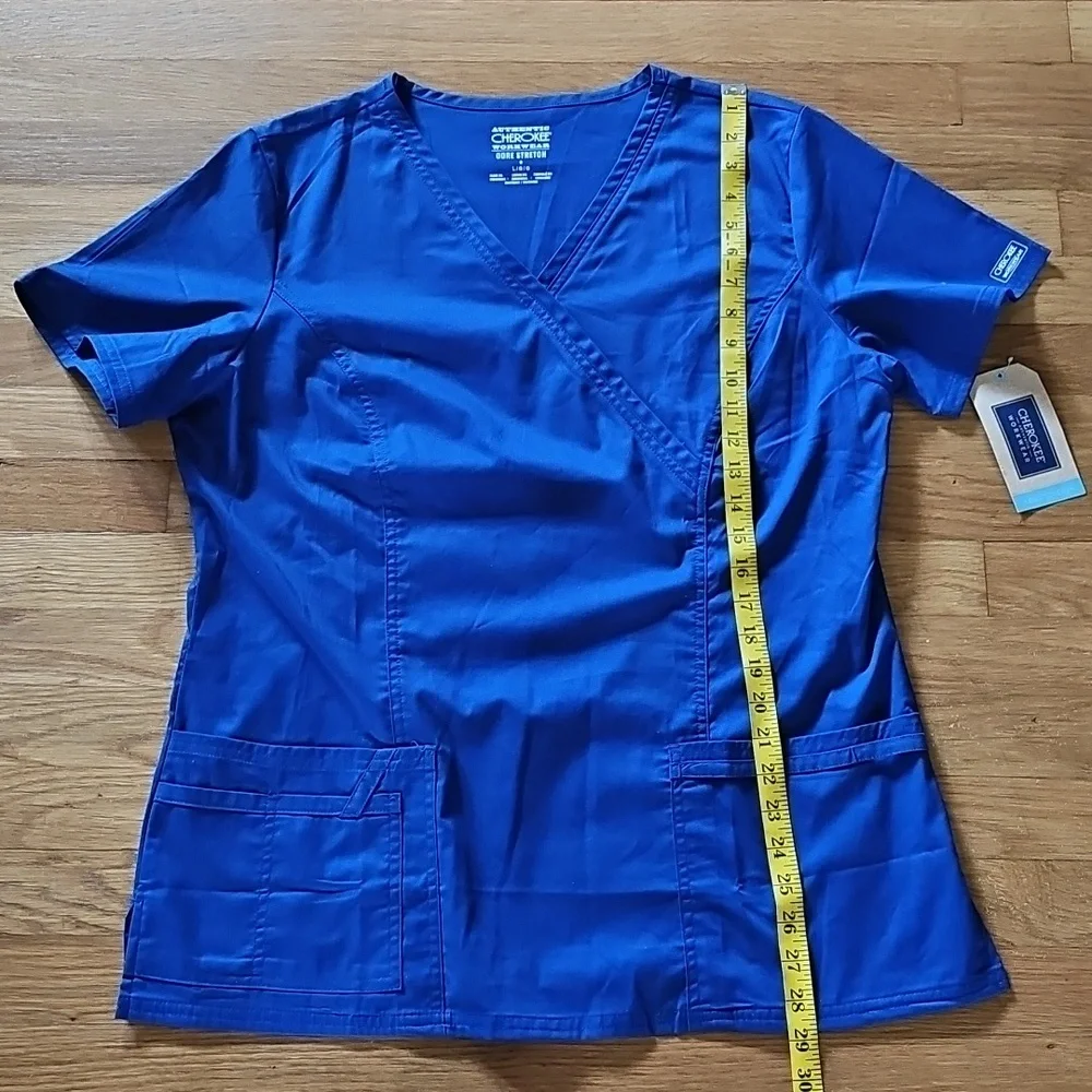 Cherokee Galaxy Blue Short Sleeve VNeck Medical Scrub Top Women's Size Large NWT - Picture 8 of 15